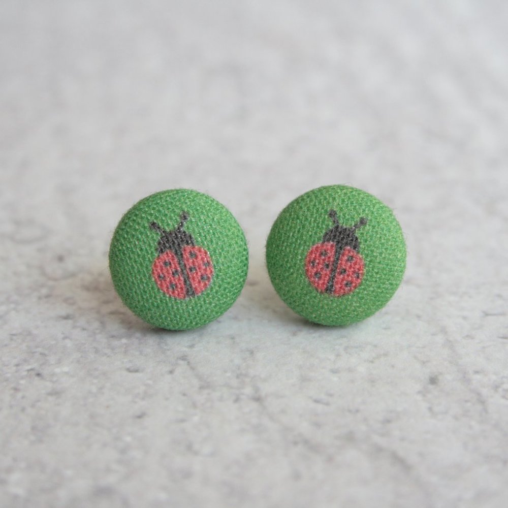 NEW Ladybug fabric button earrings